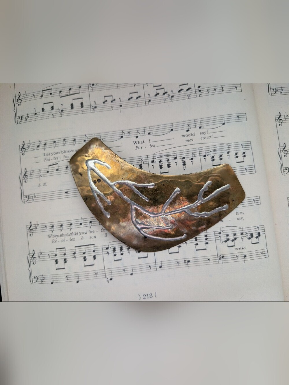 Handcrafted Metallic Bib Necklace in Aged Gold with Silver Accents
